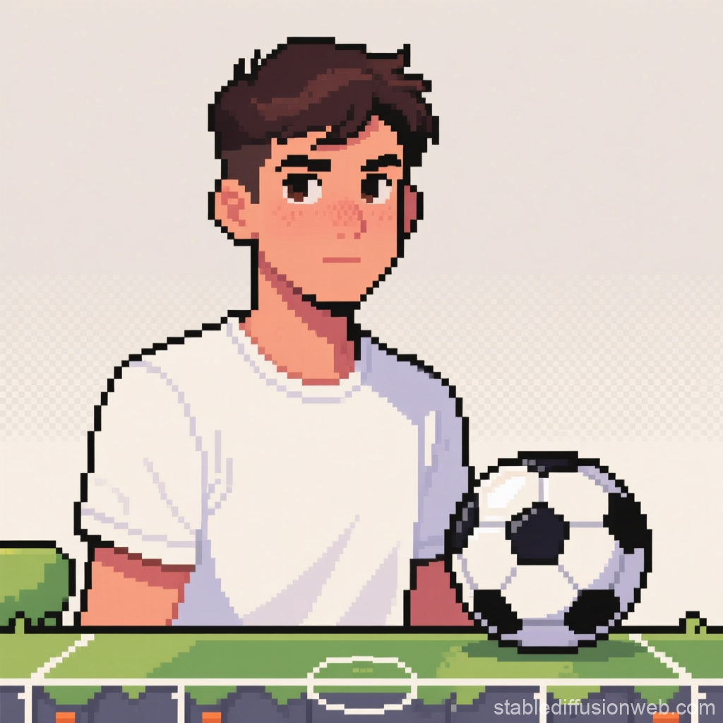 Pixel Art Portrait of Young Man with Soccer Ball