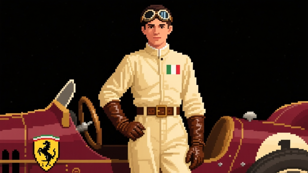 Pixel Art Racing Legend with Vintage Ferrari Car