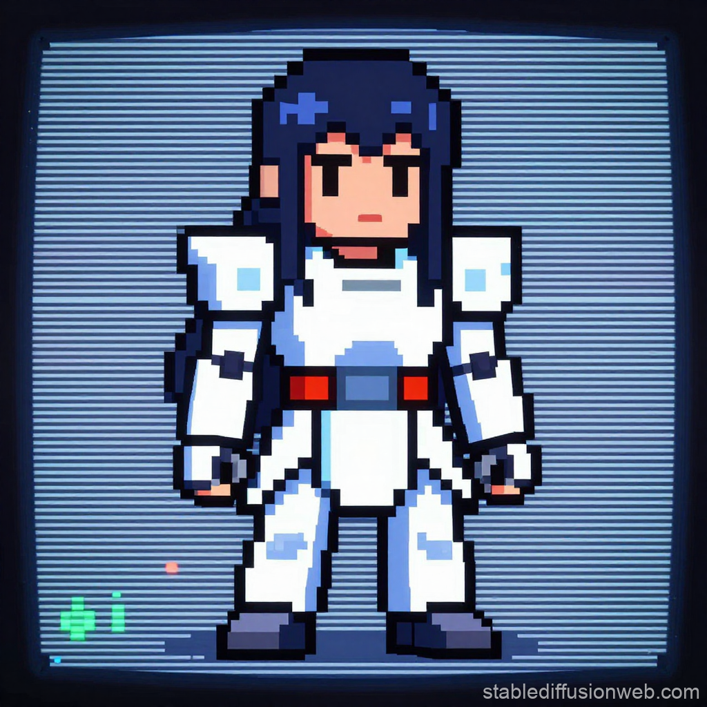 Pixel Art Robot Monk in White Armor