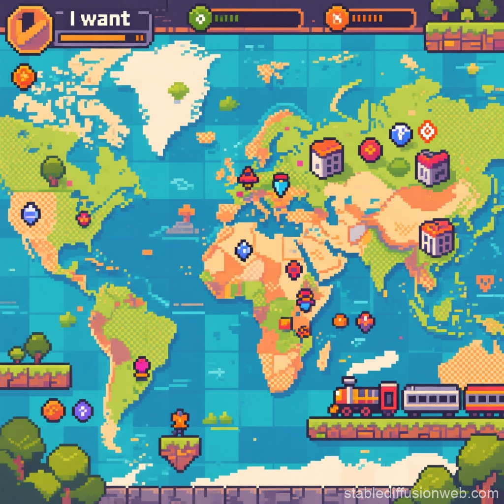 Pixel Art RPG World Map with Game Elements