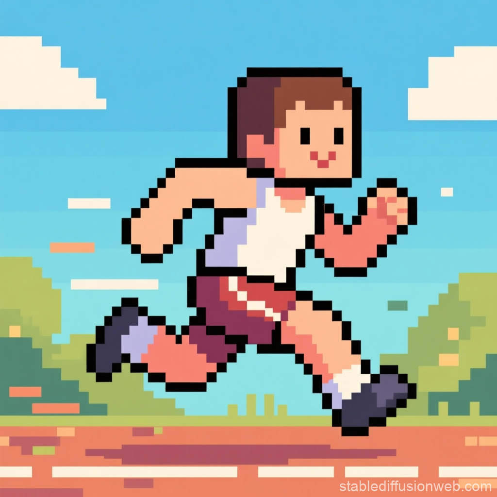 Pixel Art Runner on Track in Bright Day