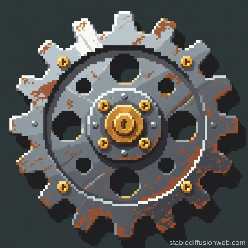 Pixel Art Rusty Mechanical Gear