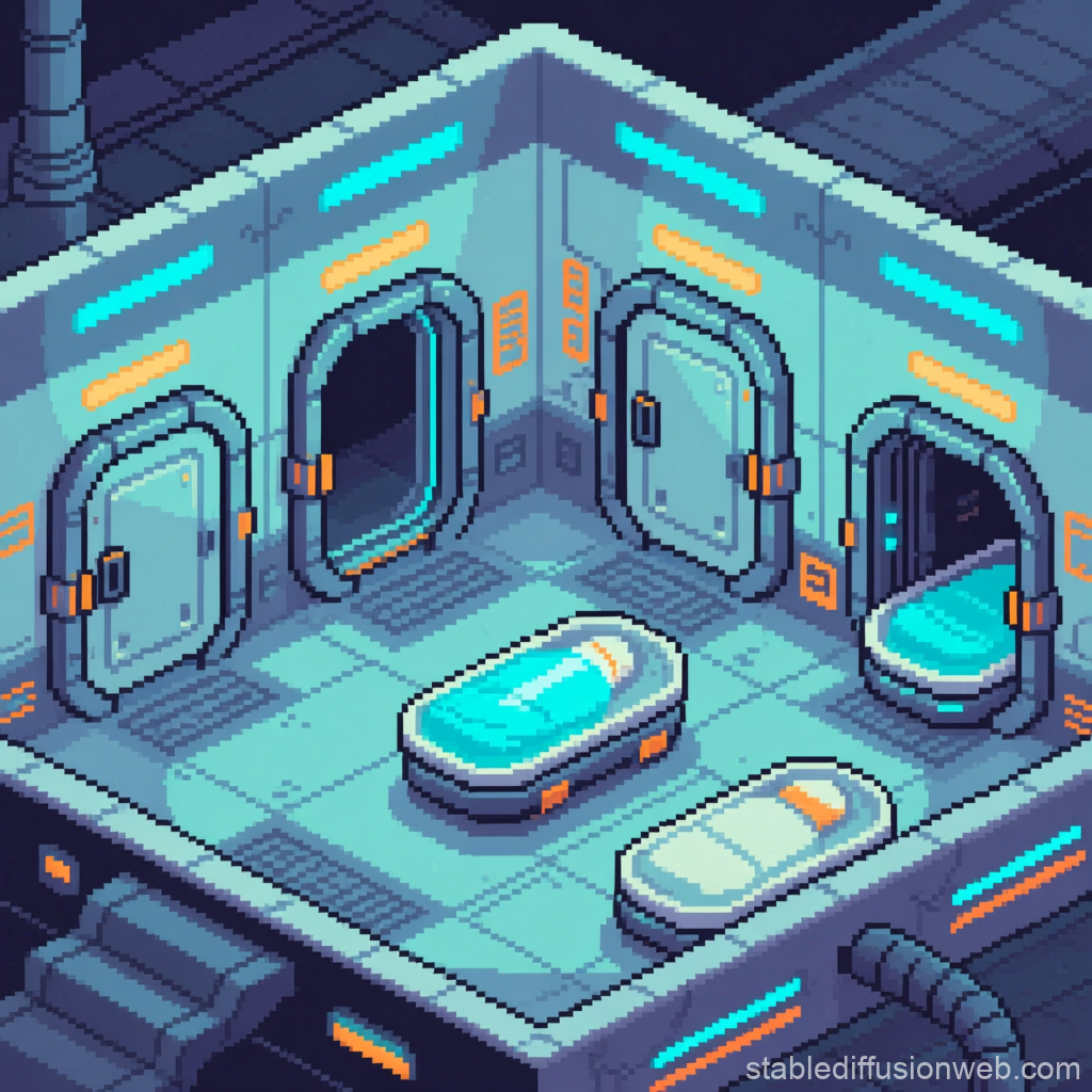 Pixel Art Sci-Fi Cryosleep Chamber Interior