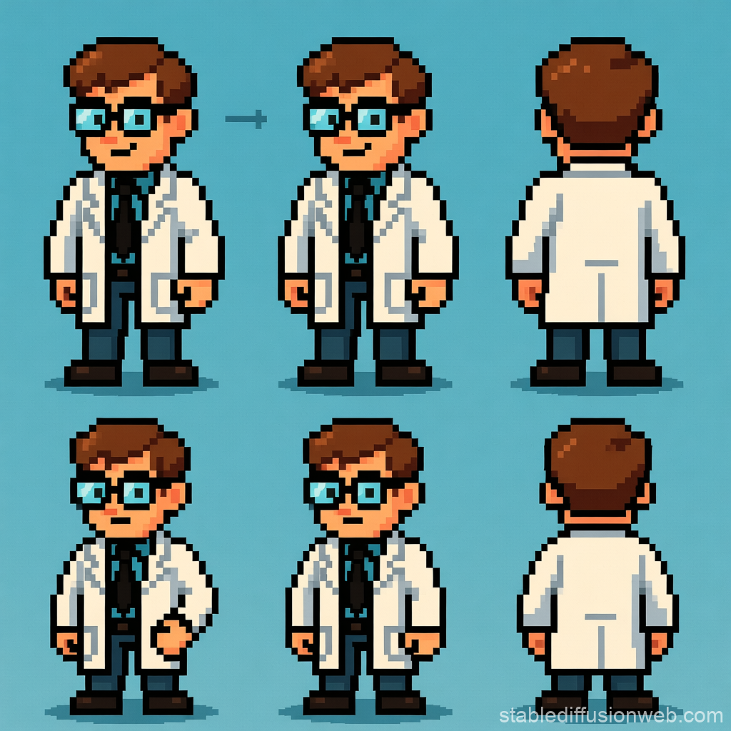Pixel Art Scientist Sprite Sheet