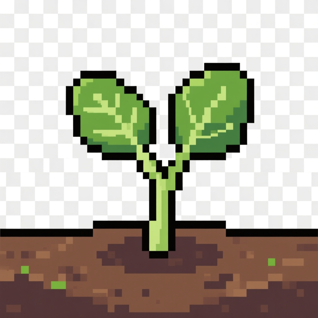 Pixel Art Seedling Growing in Soil