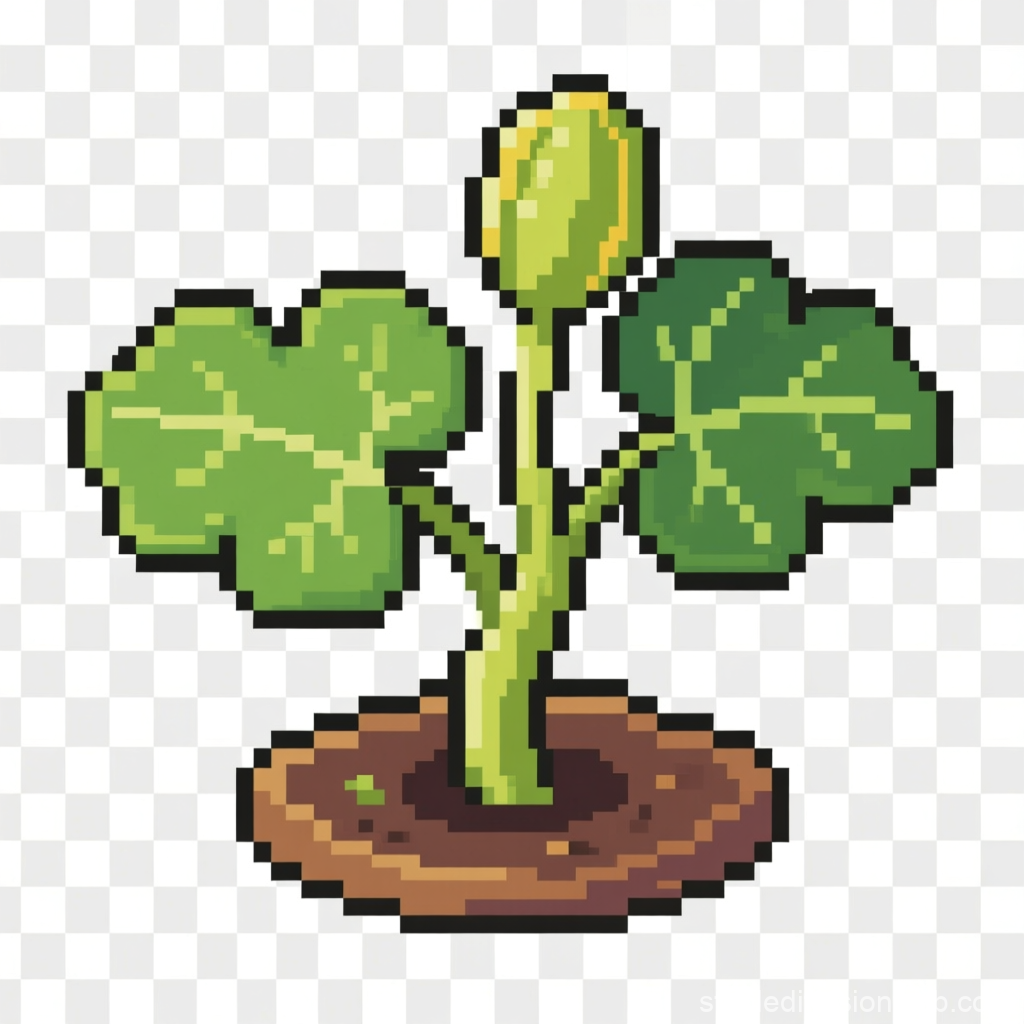 Pixel Art Seedling Plant with Leaves