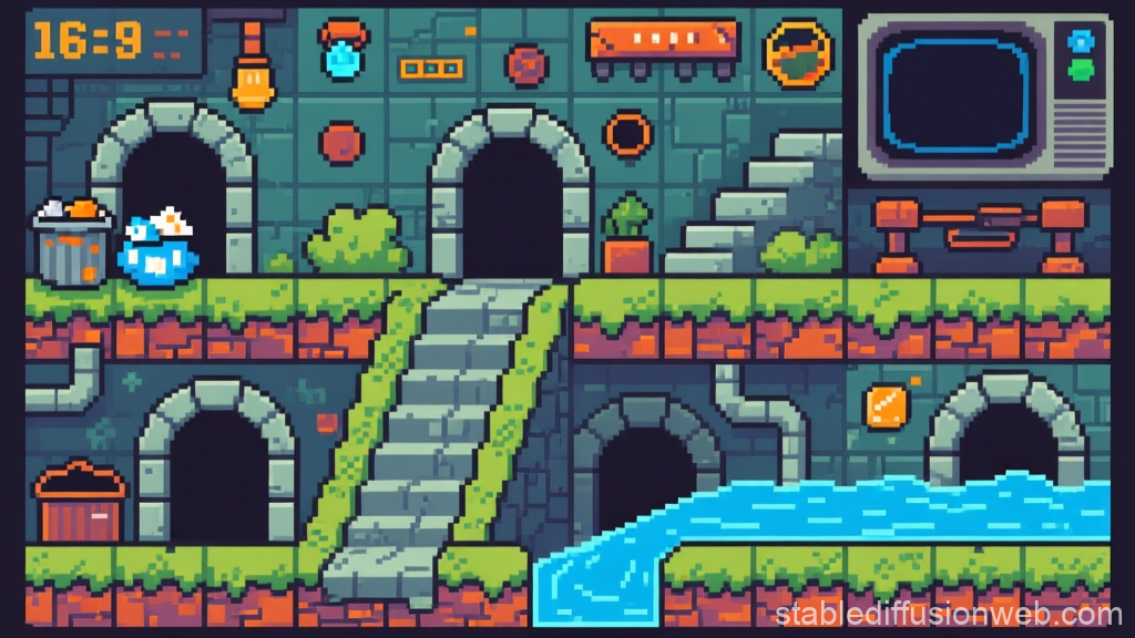 Pixel Art Sewer Platformer Tilemap