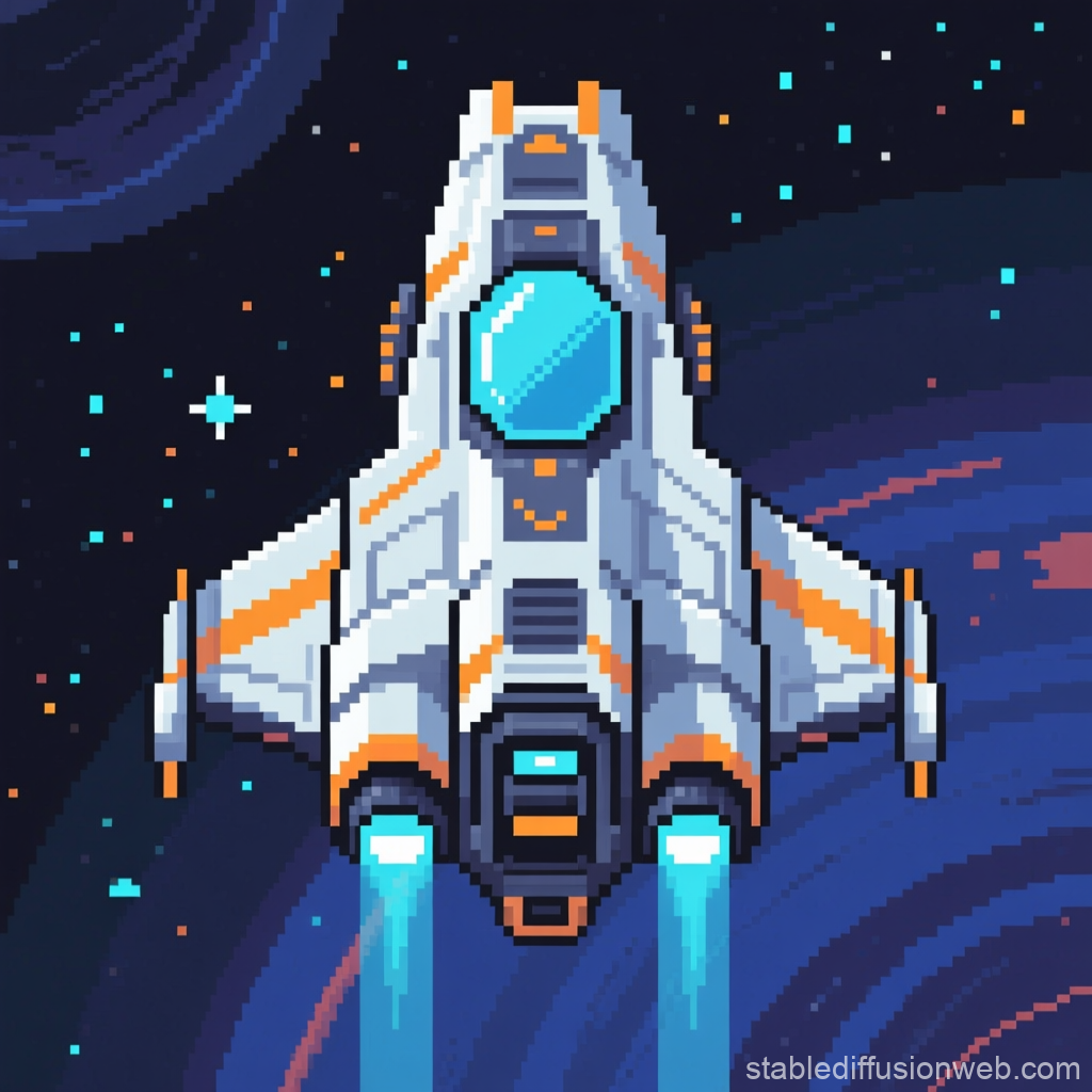 Pixel Art Sleek Combat Spaceship in Space