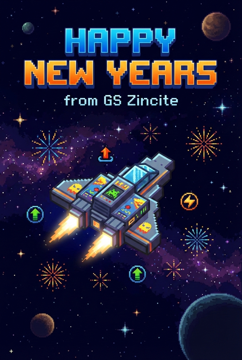 Pixel Art Spacecraft Happy New Year Greeting