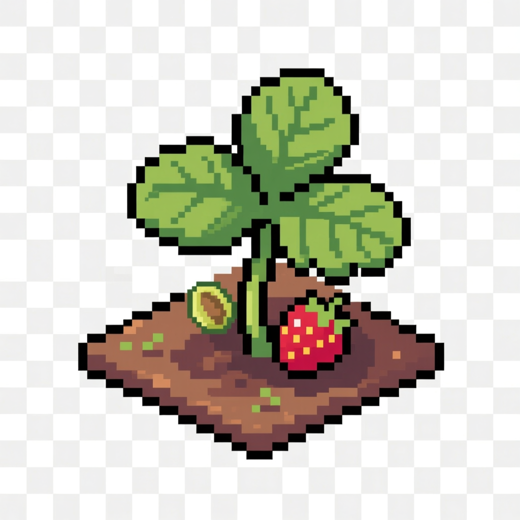 Pixel Art Strawberry Seedling with Soil