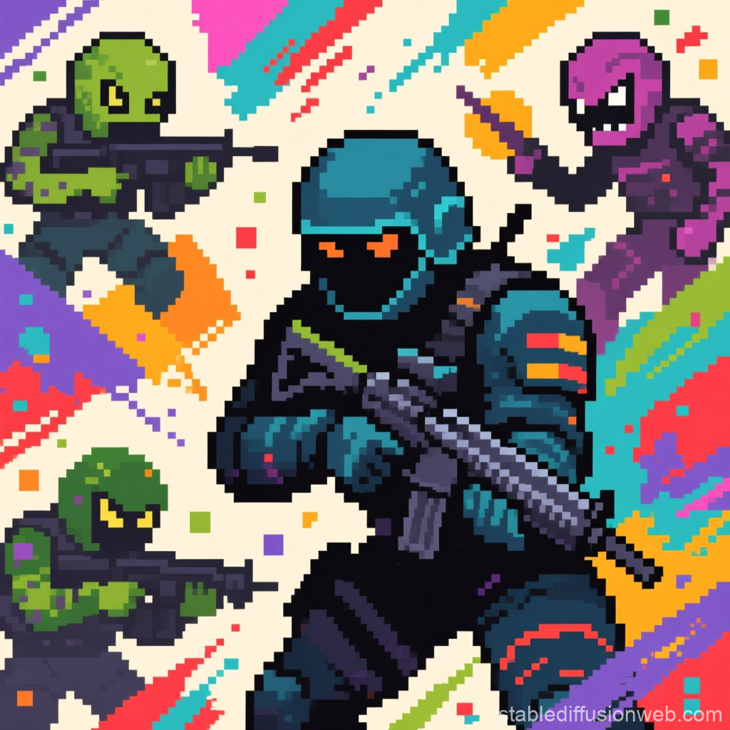Pixel Art Tactical Soldiers and Alien Enemies