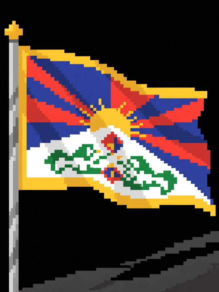 Pixel Art Tibetan Flag Waving at Night