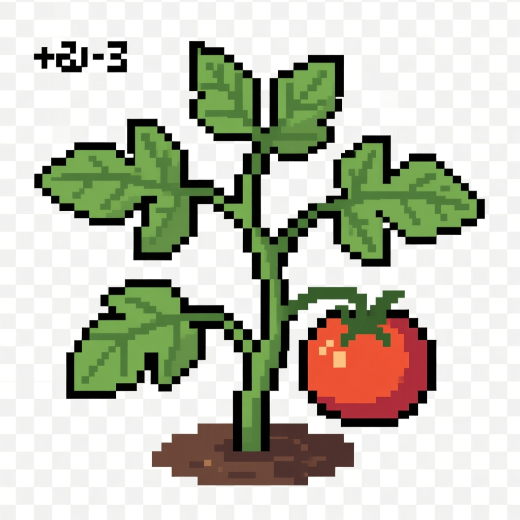 Pixel Art Tomato Plant with Single Red Tomato