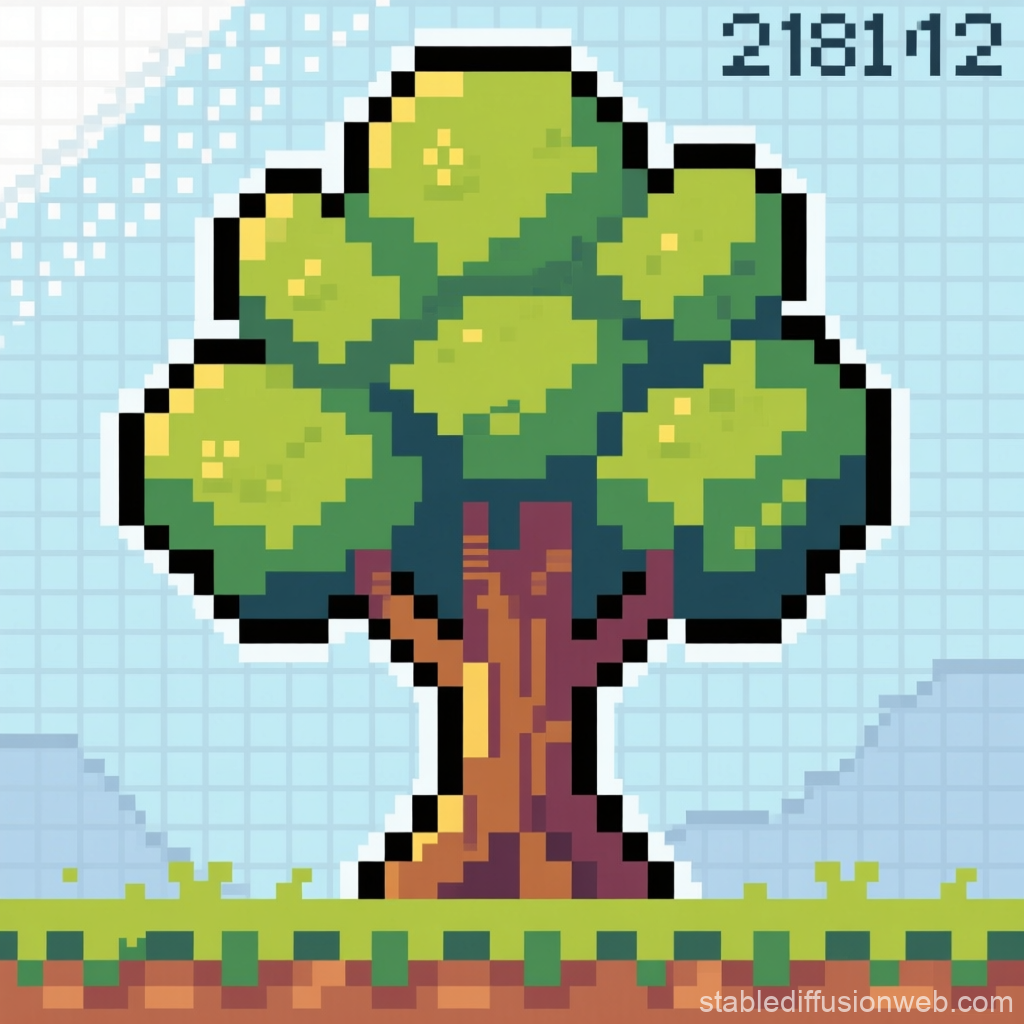 Pixel Art Tree Sprite with Green Foliage