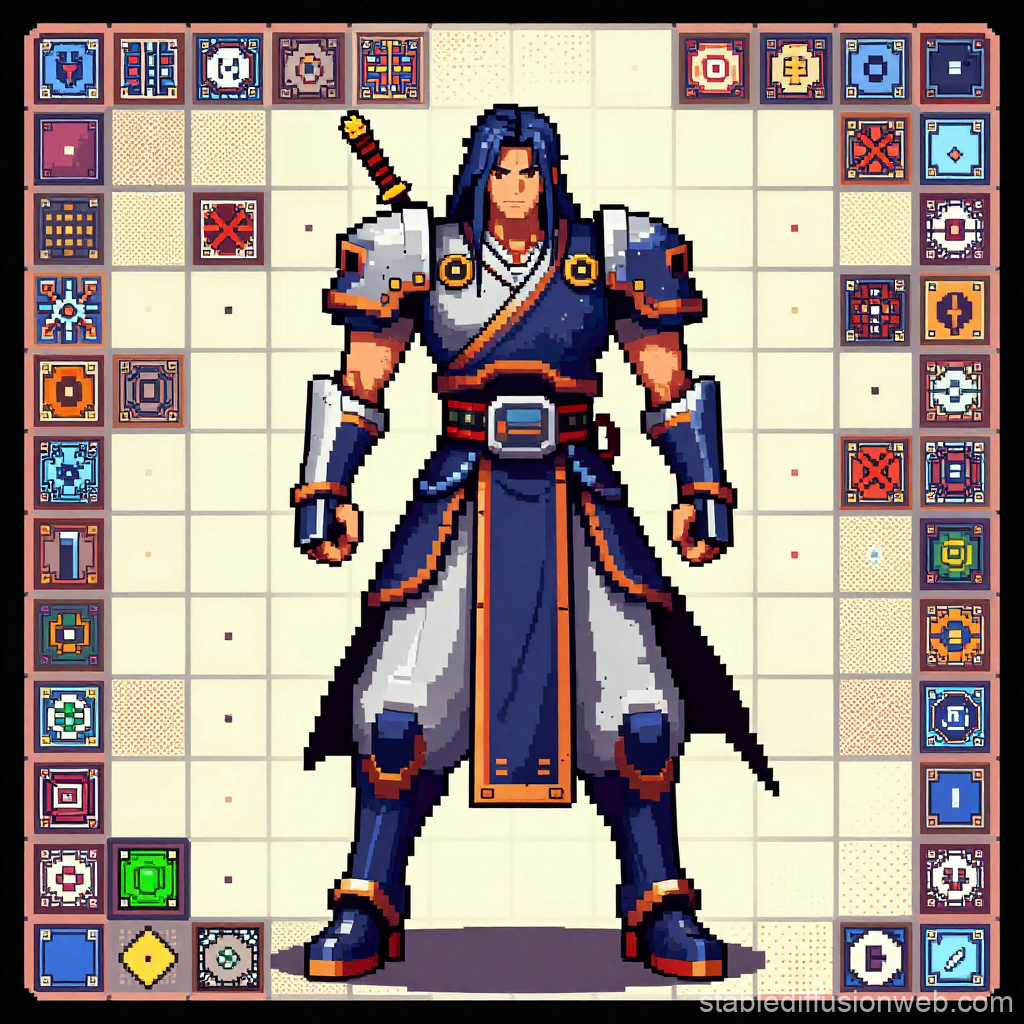 Pixel Art Warrior in Armor with Sword