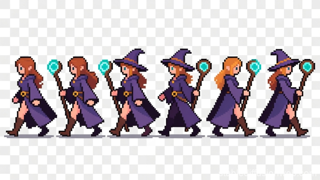 Pixel Art Wizard Walking Sprite Sheet