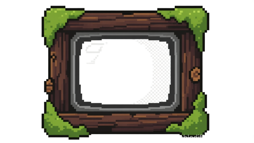 Pixel Art Wooden Frame with Moss for Game UI