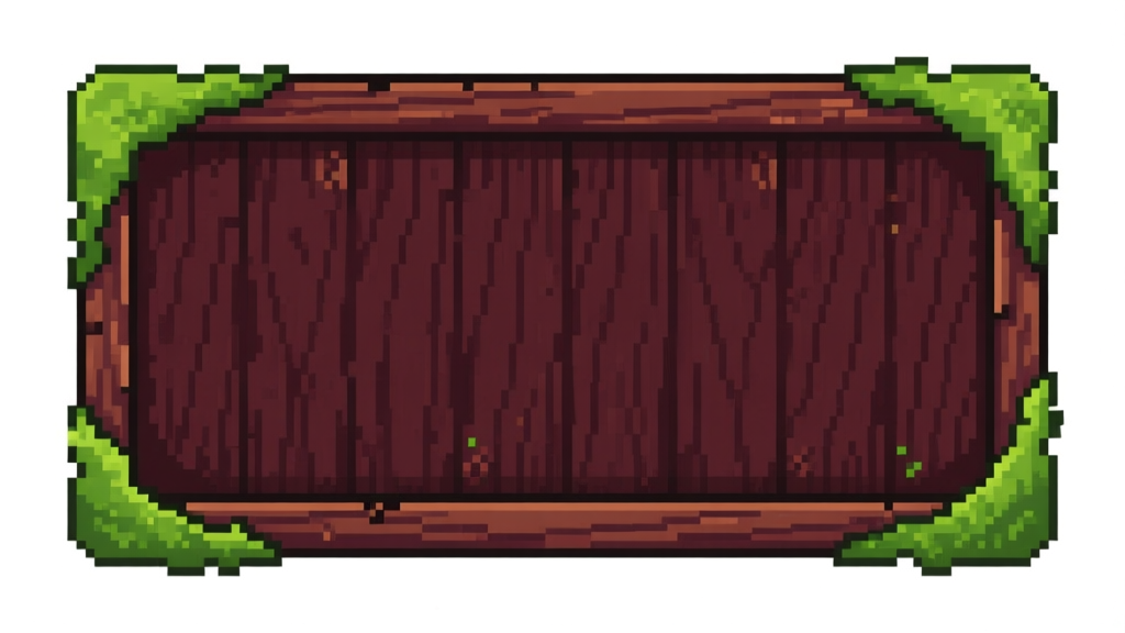 Pixel Art Wooden Signboard with Green Moss