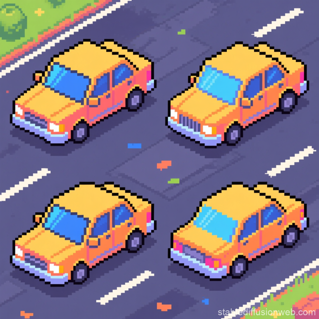 Pixel Art Yellow Cars on Road