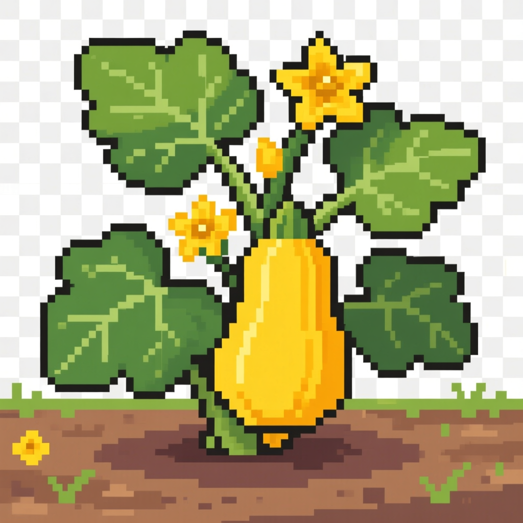 Pixel Art Yellow Squash Plant with Flowers