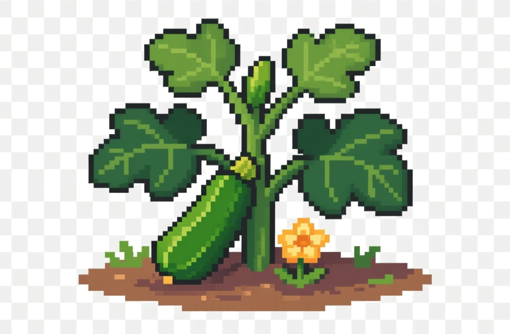 Pixel Art Zucchini Plant with Flower