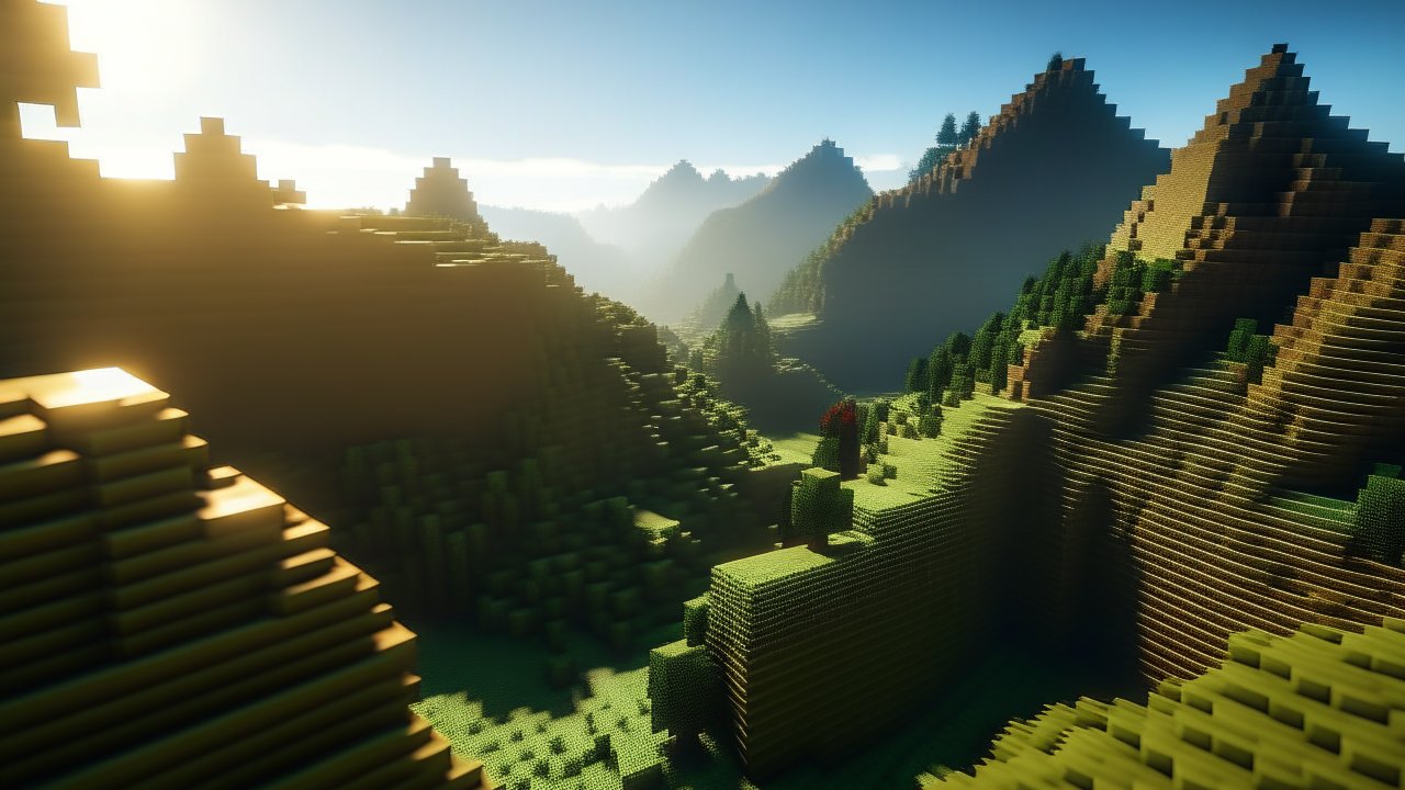 Pixelated Mountain Landscape at Sunrise