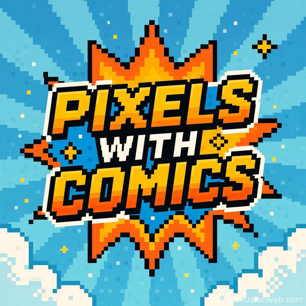 Pixels with Comics Retro Pixel Art Logo