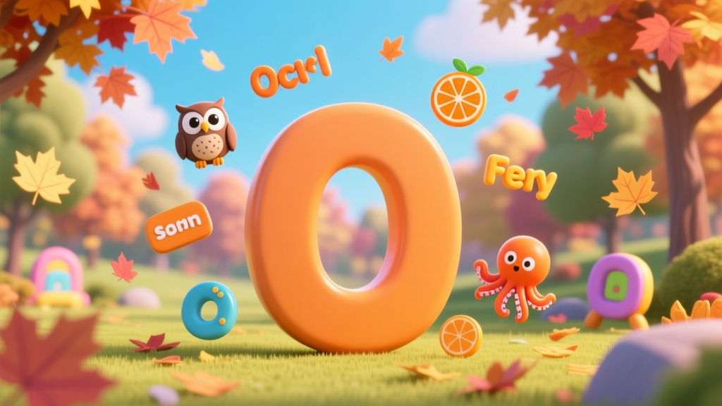 Playful Cartoon Letter O in Autumn Park