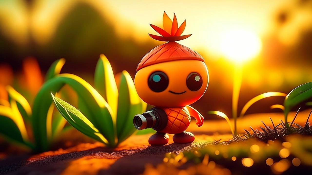 Playful Cartoon Pineapple Character at Sunset