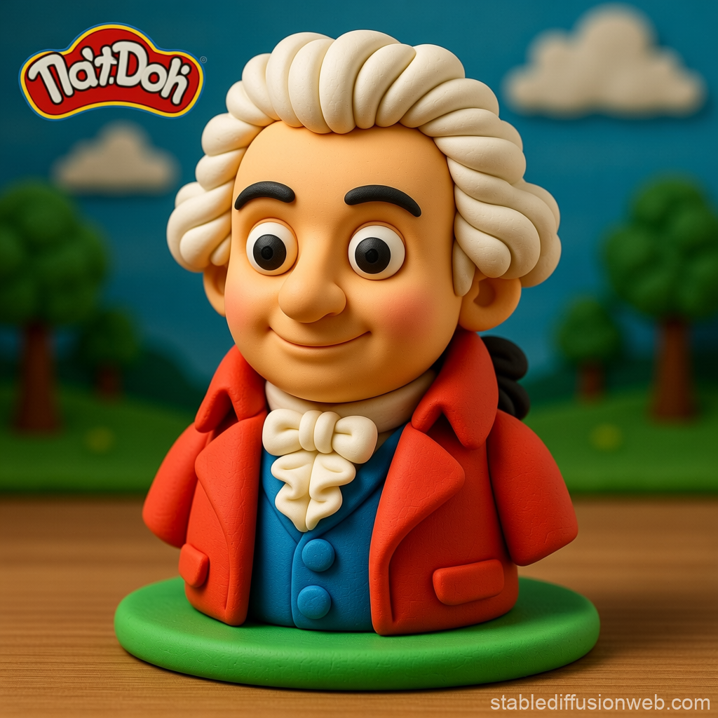 Playful Clay Sculpture of Mozart in Nat-Doh Style