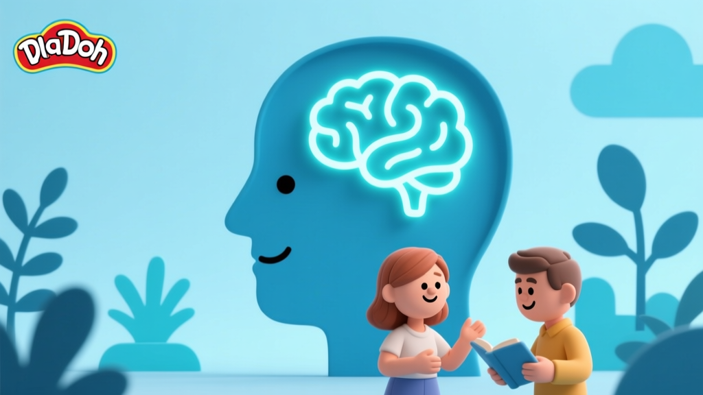 Playful Mind Exploration Illustration with Characters and Brain Icon