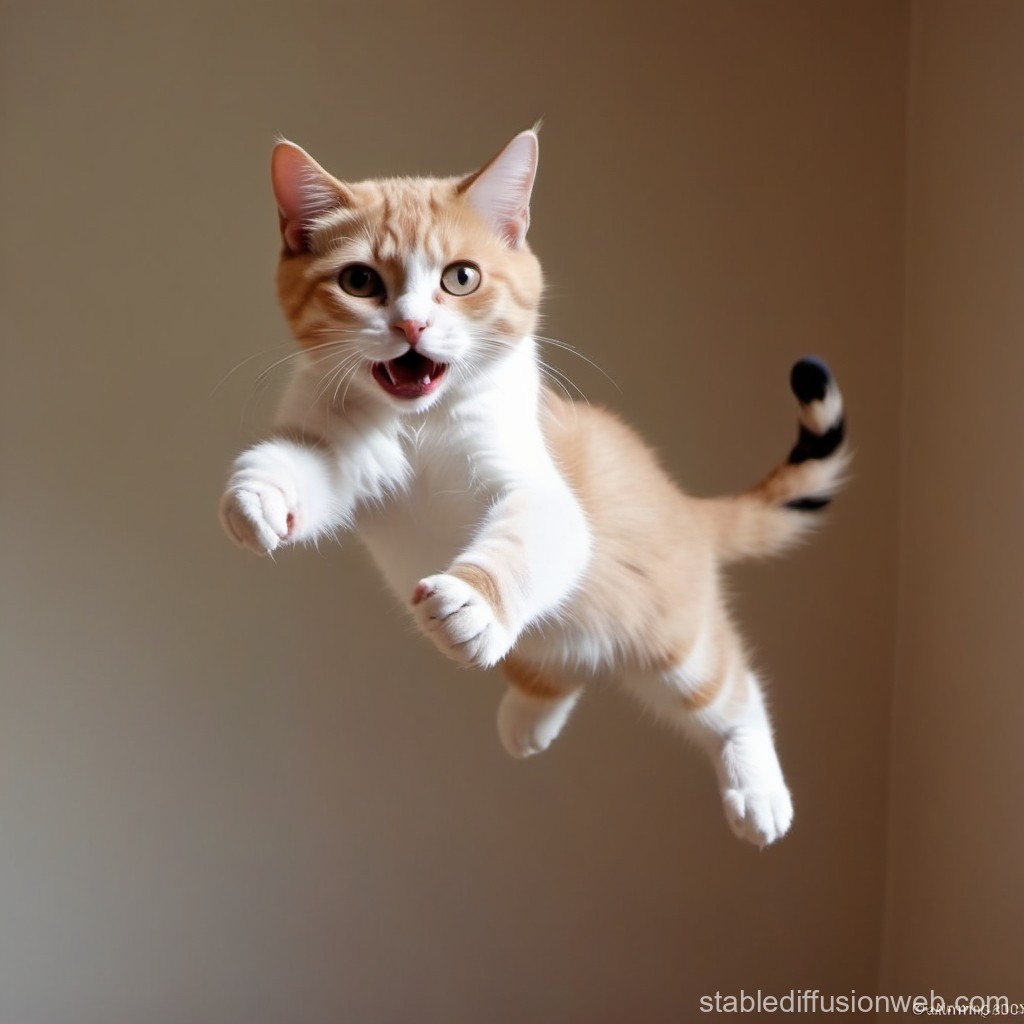 Playful Orange and White Cat Mid-Jump