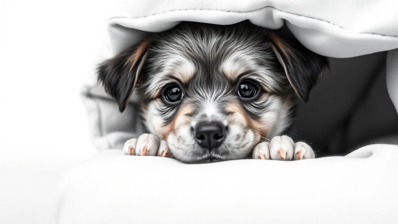 Playful Puppy Peeking from Cushion