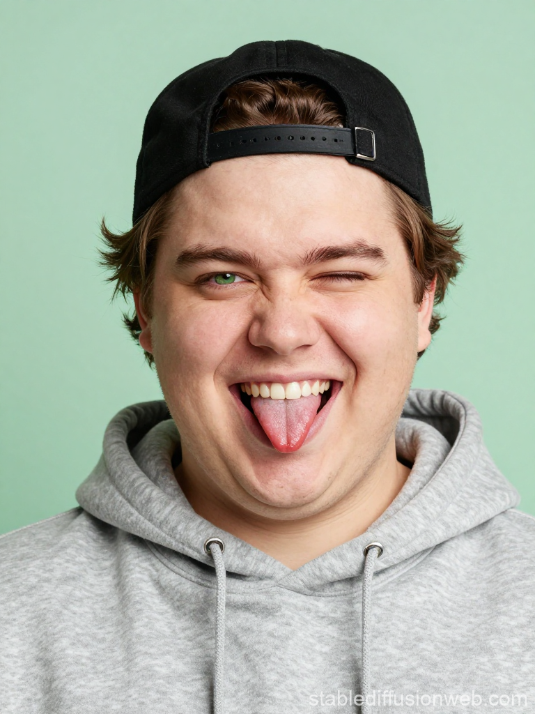Playful Young Man Winking and Sticking Out Tongue