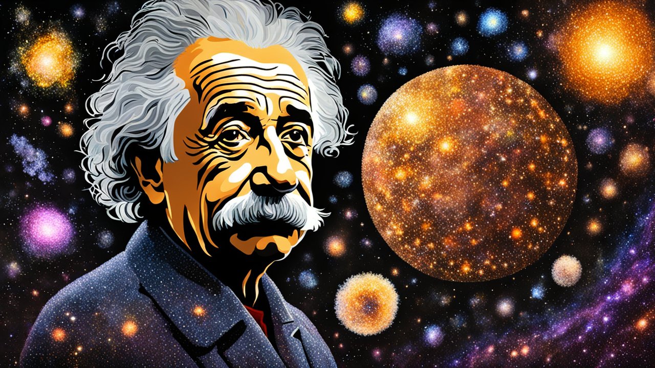Pointillism Portrait of Albert Einstein in Cosmic Space