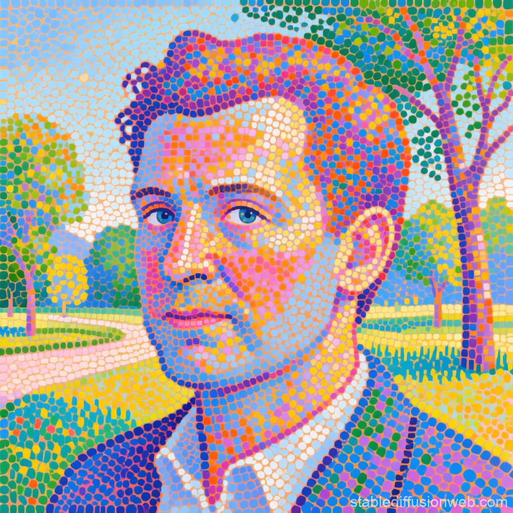 Pointillist Portrait of a Man in a Park