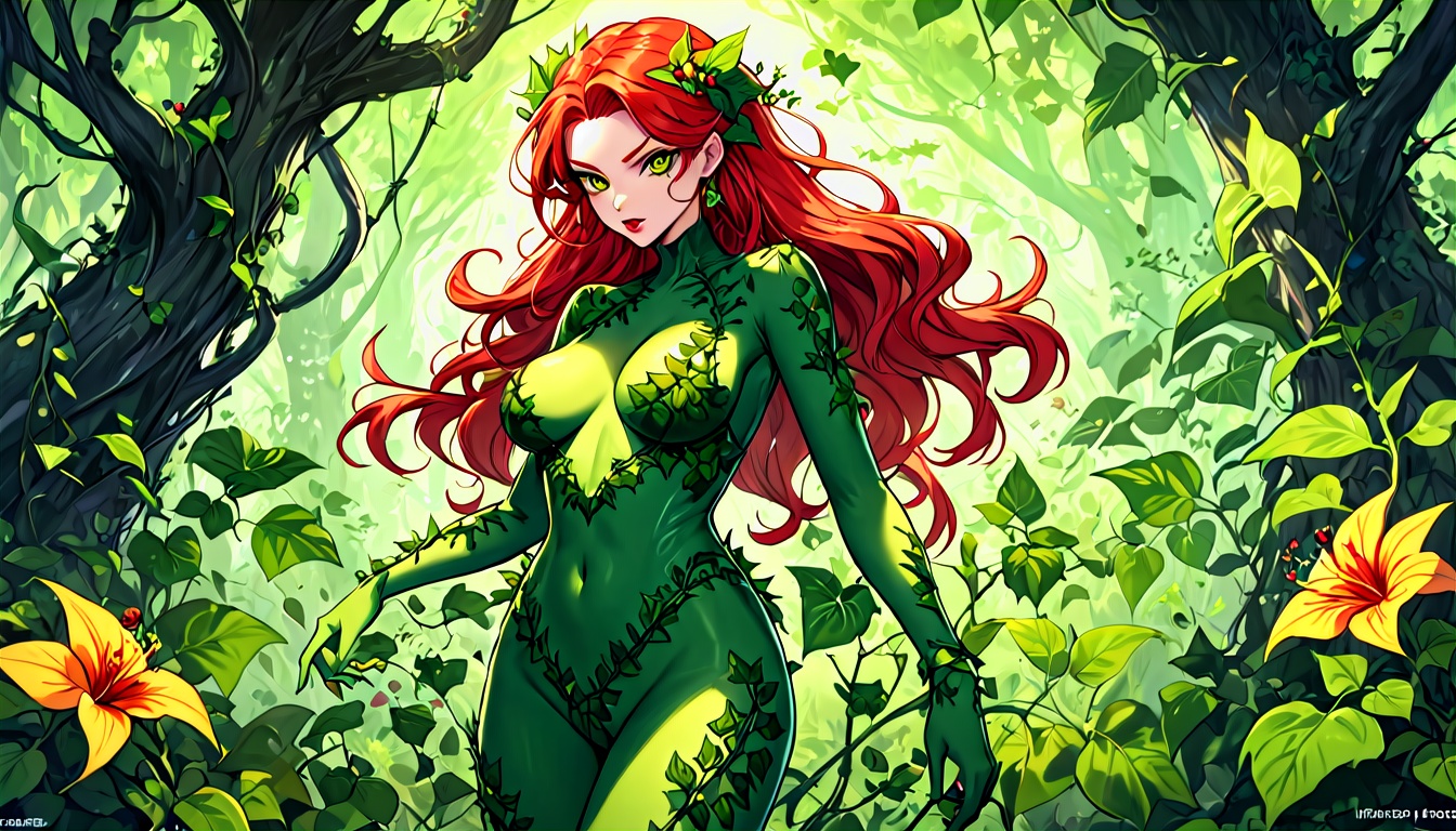 Poison Ivy in Lush Forest Anime Style