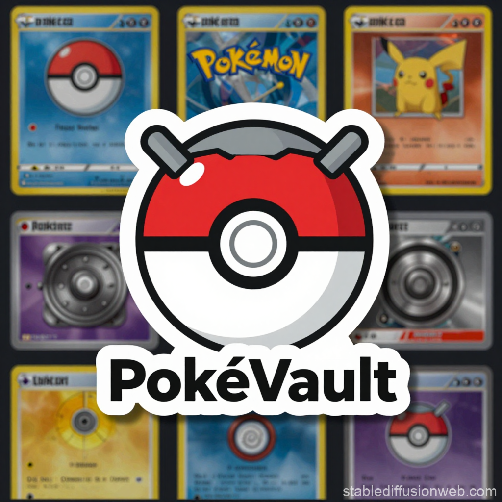 PokéVault Logo with Pokémon Trading Cards Background