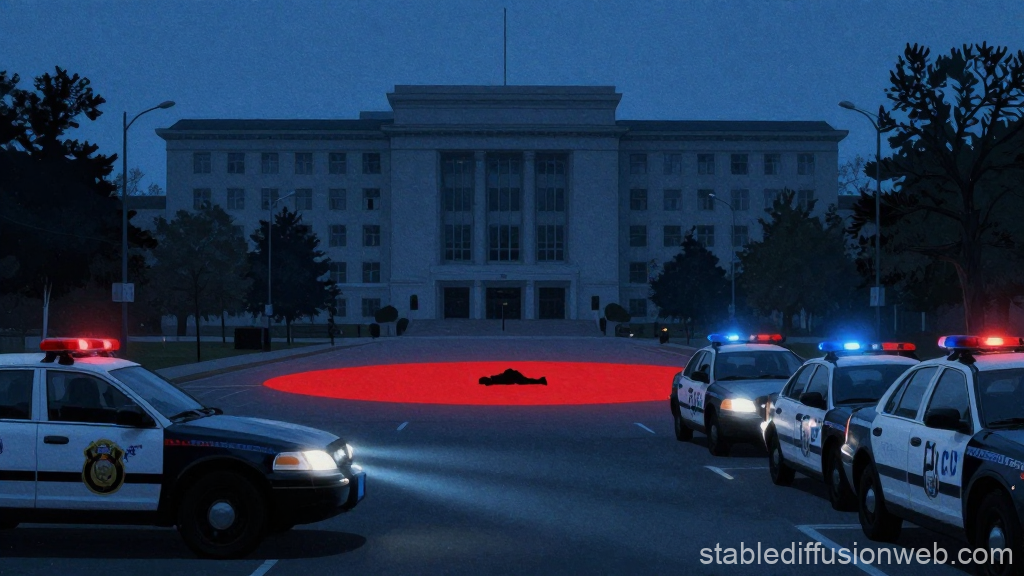 Police Cars Surrounding Crime Scene at Night