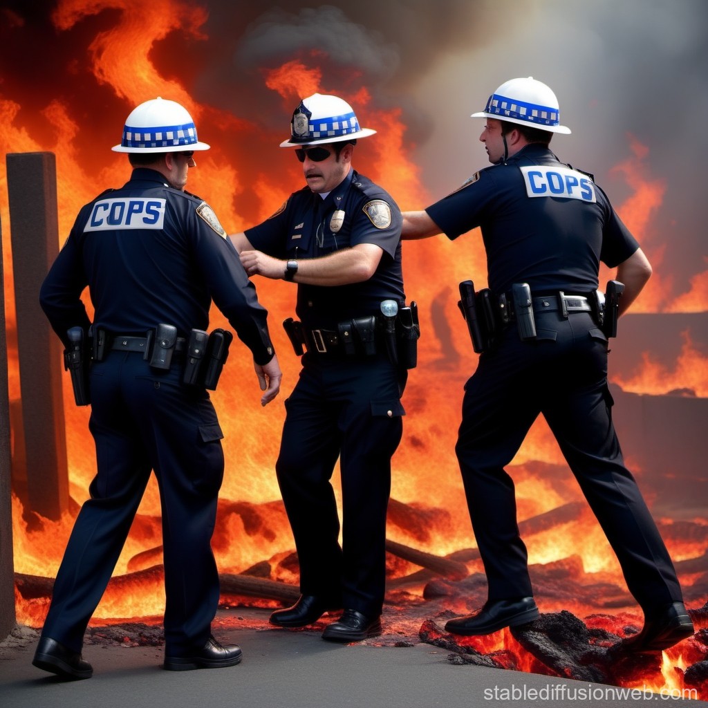 Police Officers Managing Fire Emergency Scene