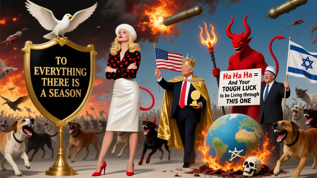 Political Allegory with Blonde Woman, Devil, and Leaders Amid Chaos