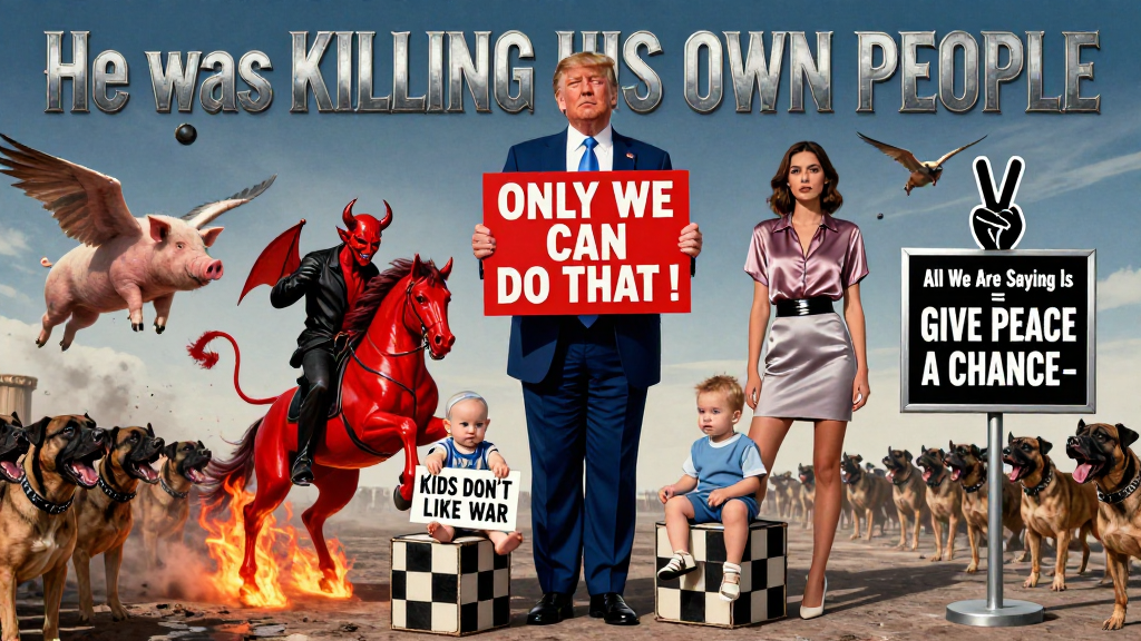 Political Satire on War and Peace with Symbolic Figures