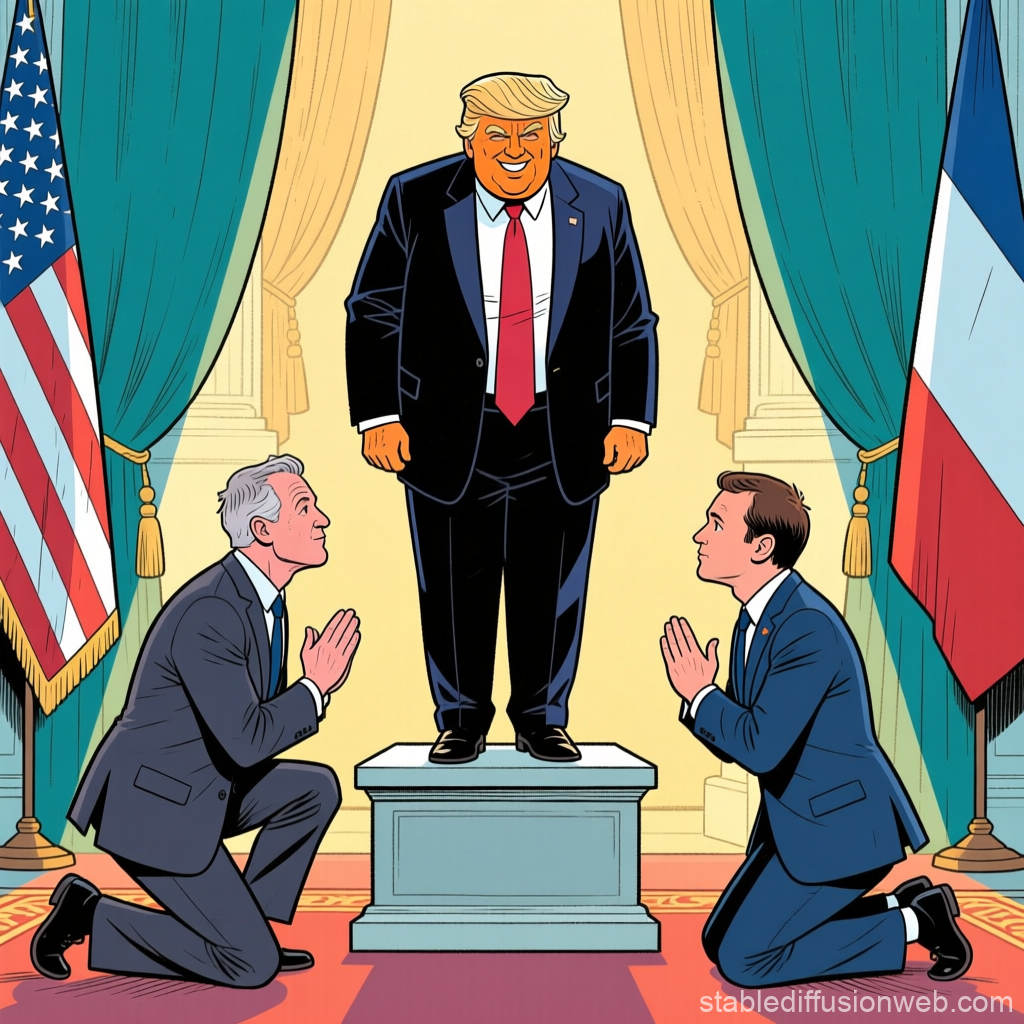Politicians Kneeling Before Trump in a Stylized Illustration