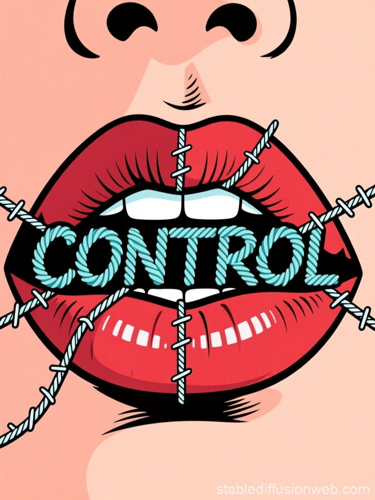 Pop Art Lips Bound by Rope with 'CONTROL' Text