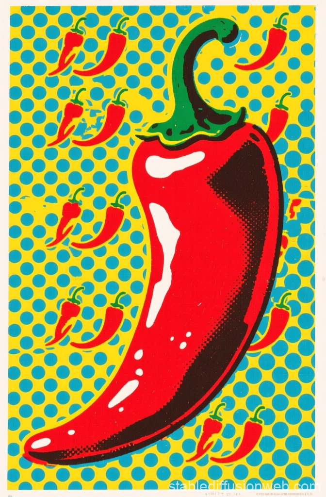 Pop Art Red Chili Pepper with Blue Polka Dot Background