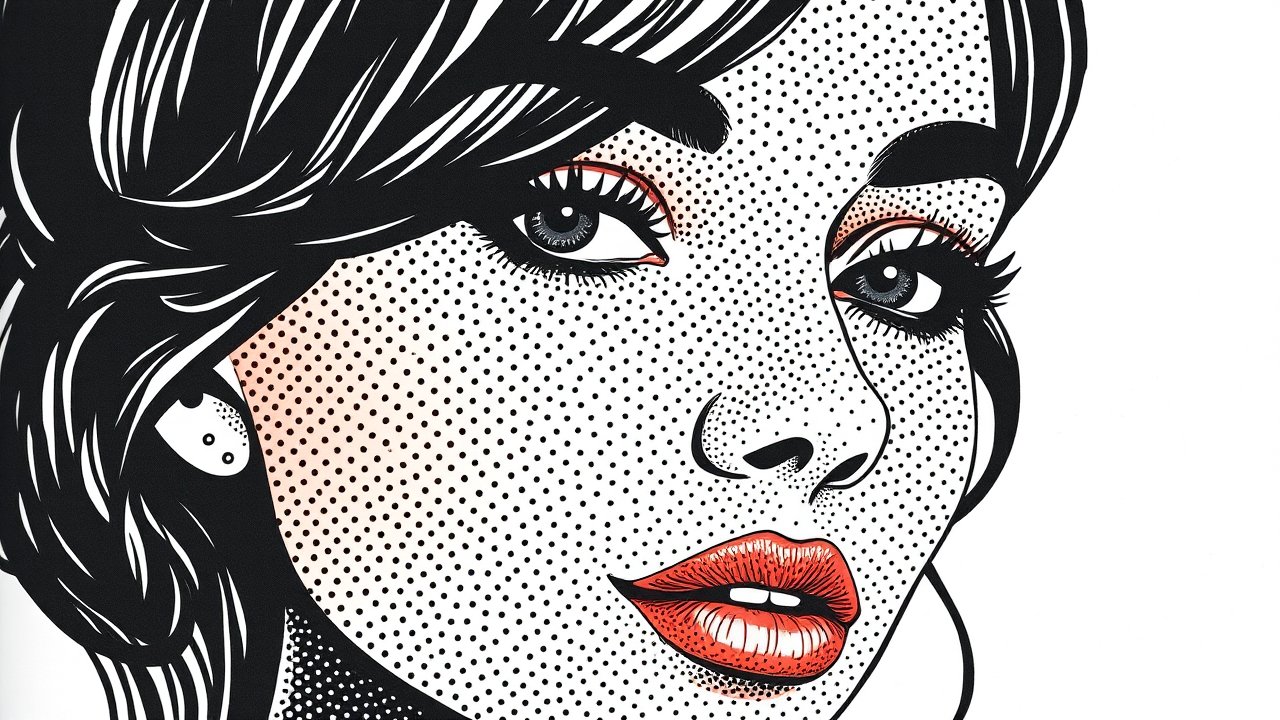 Pop Art Style Portrait of a Woman with Red Lips