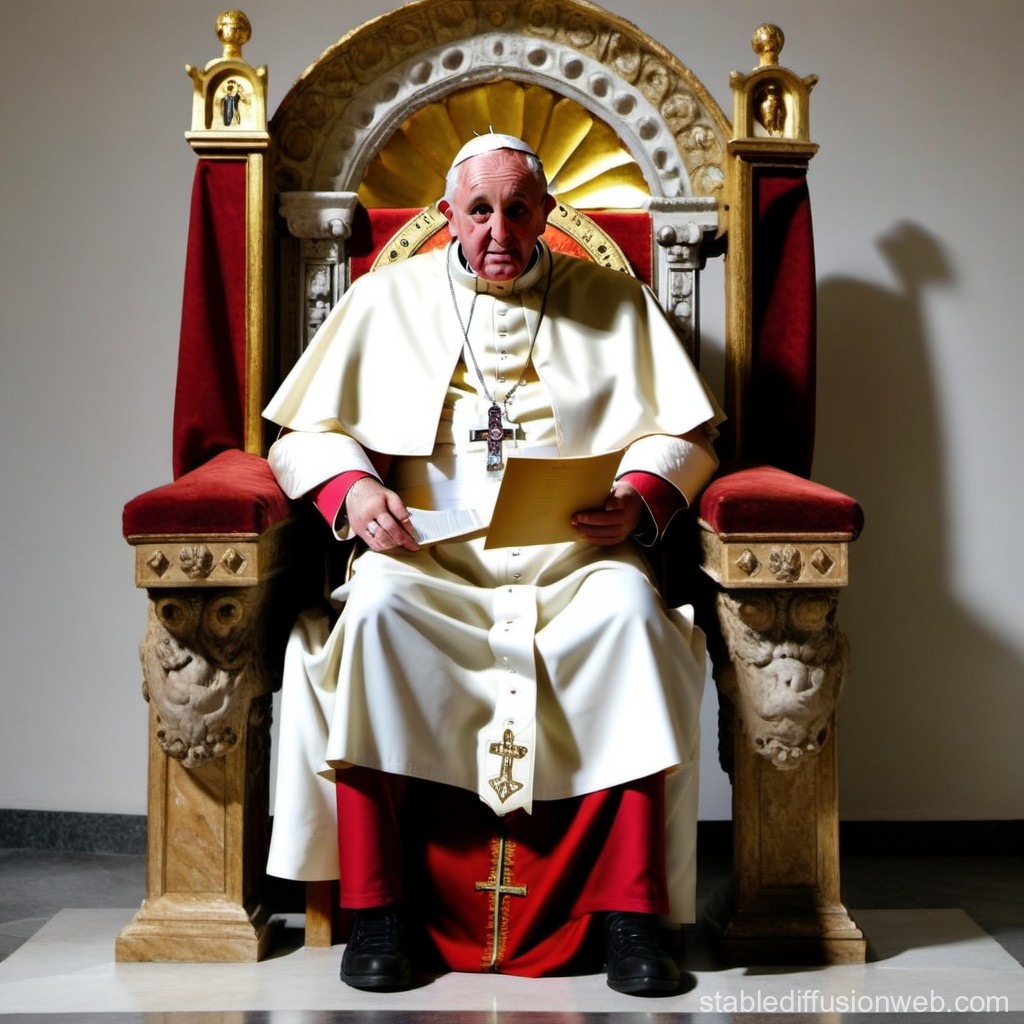 Pope Seated on Ornate Throne Holding Document