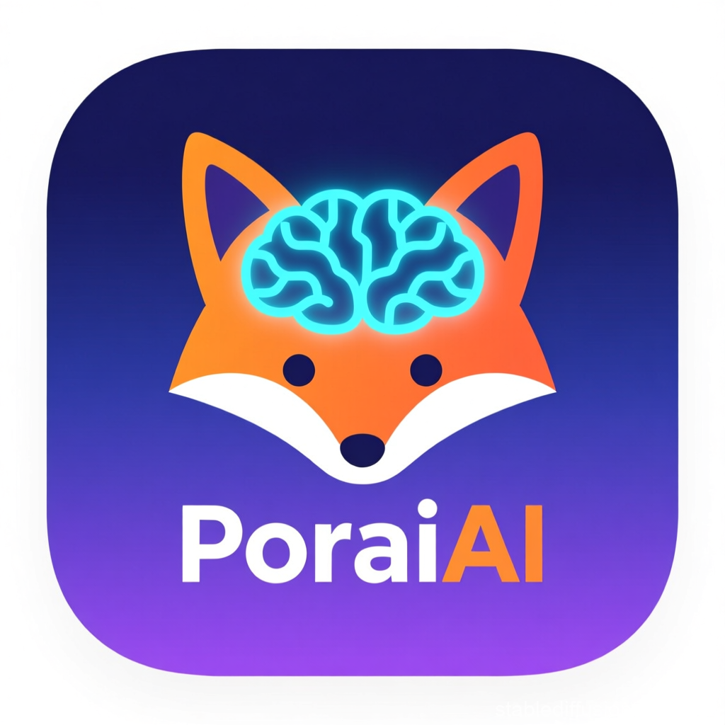 PoraiAI Fox Logo with Neon Brain