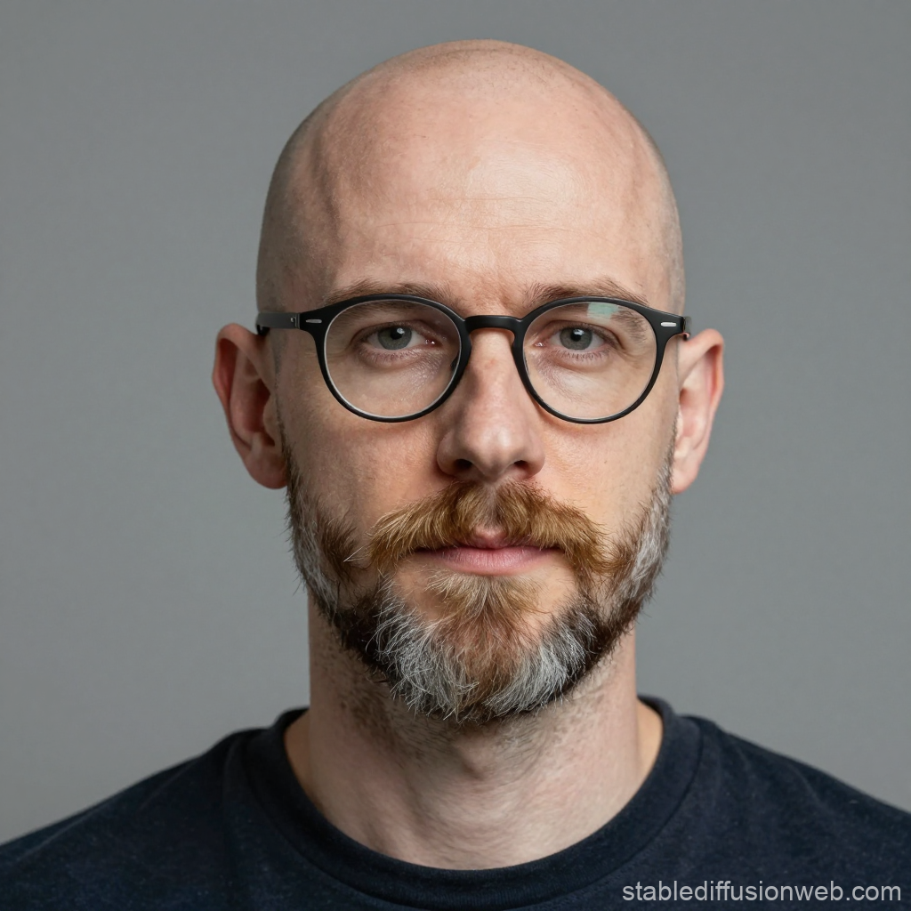 Portrait of a Bald Man with Glasses and Beard