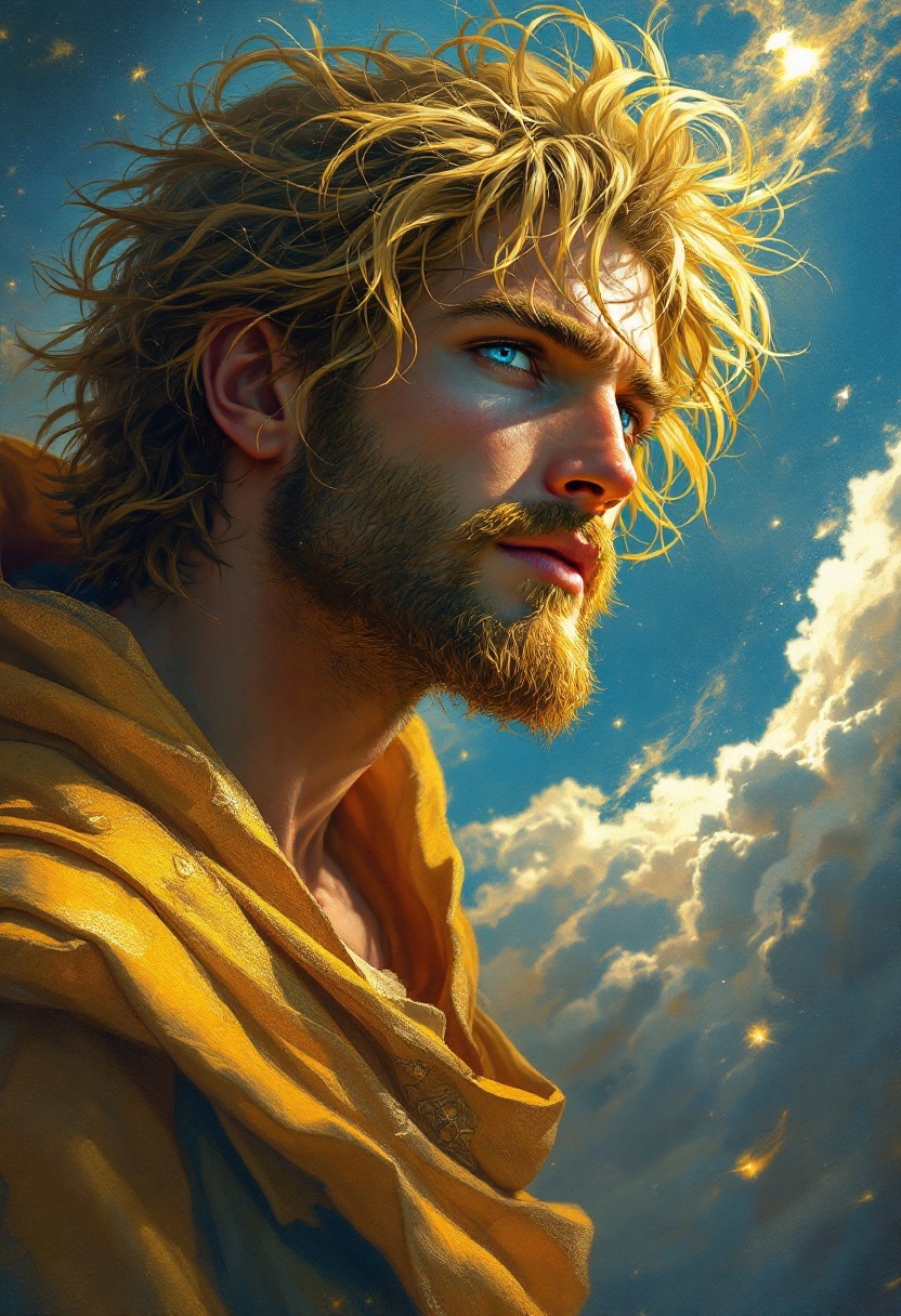 Portrait of a Blonde Man with Blue Eyes in Golden Robes